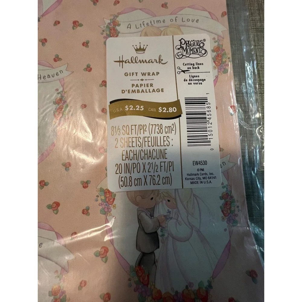 Vintage NOS Hallmark Precious Moments Wedding Gift Wrap 2 Sheets Pink EW4530